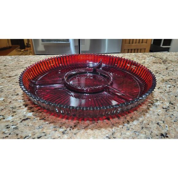 Mikasa Crystal 13" Divided Tray Diamond Fire Pattern Celebrations Red - Picture 5 of 10